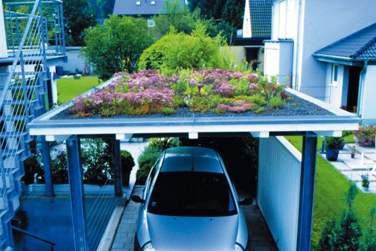 Gründach auf dem Carport Bauder Gründach Carport